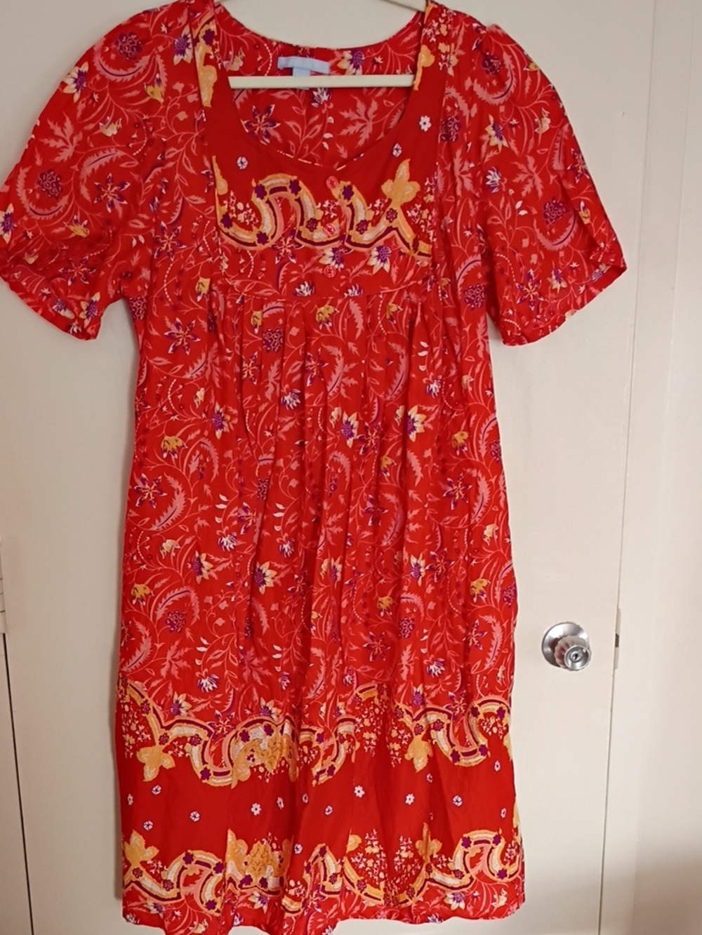 Orange Floral Midi House  Dress In Cotton - Casual